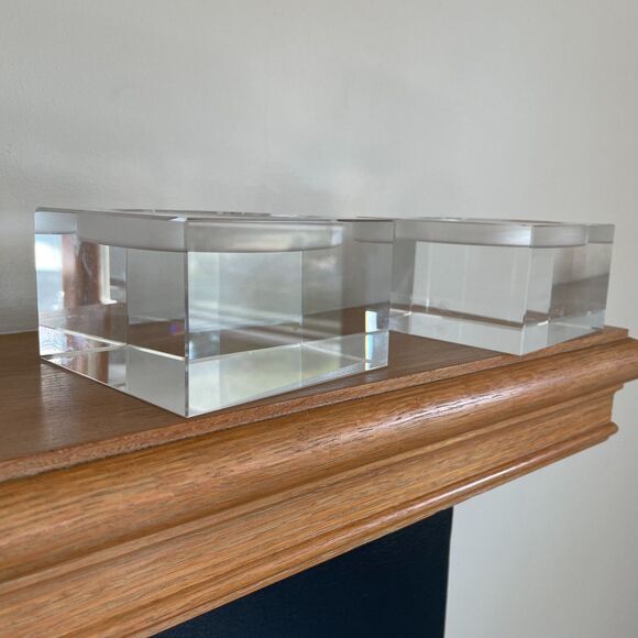 Two Vintage Oleg Cassini Crystal Square Candle Holder - Picture 2 of 11